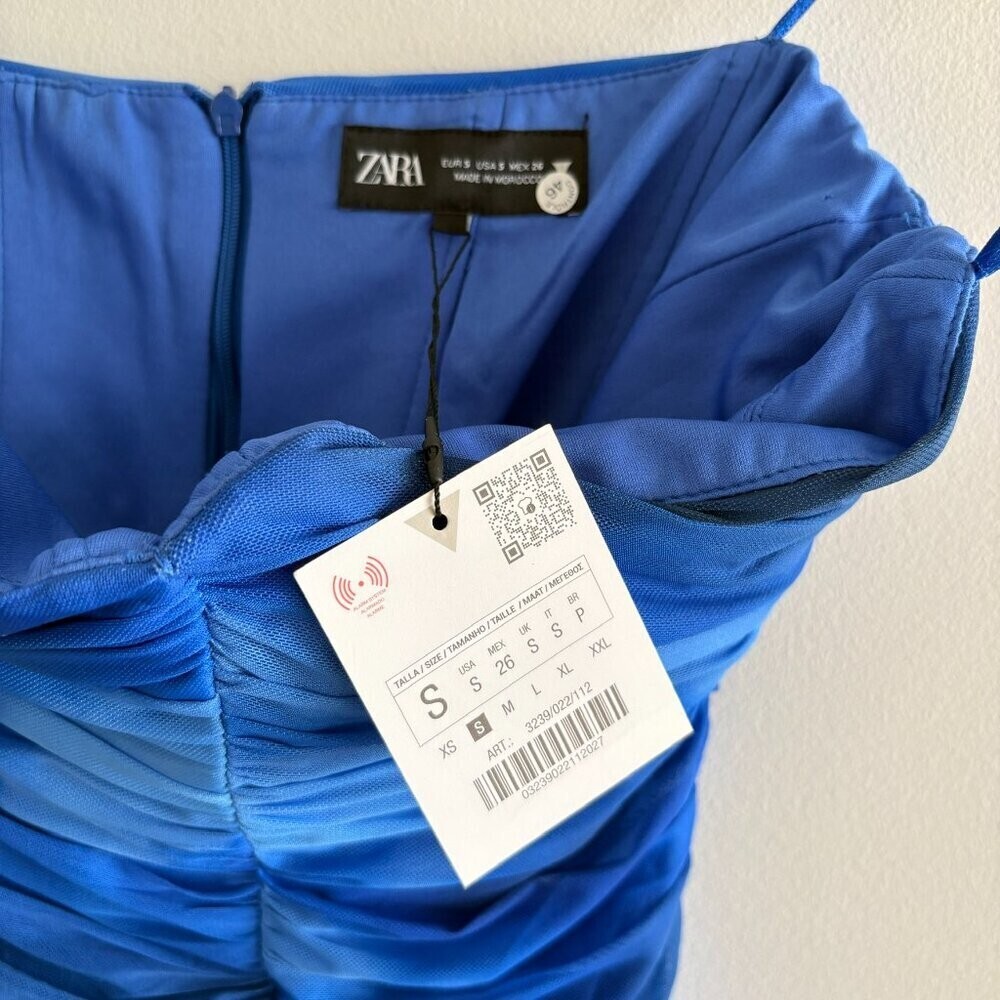 Zara Tulle Mesh Strapless Mini Dress NWT Blogger Fav Blue Size Small - Picture 10 of 12